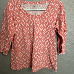 L.L. Bean Women's Coral Geometric Blouse